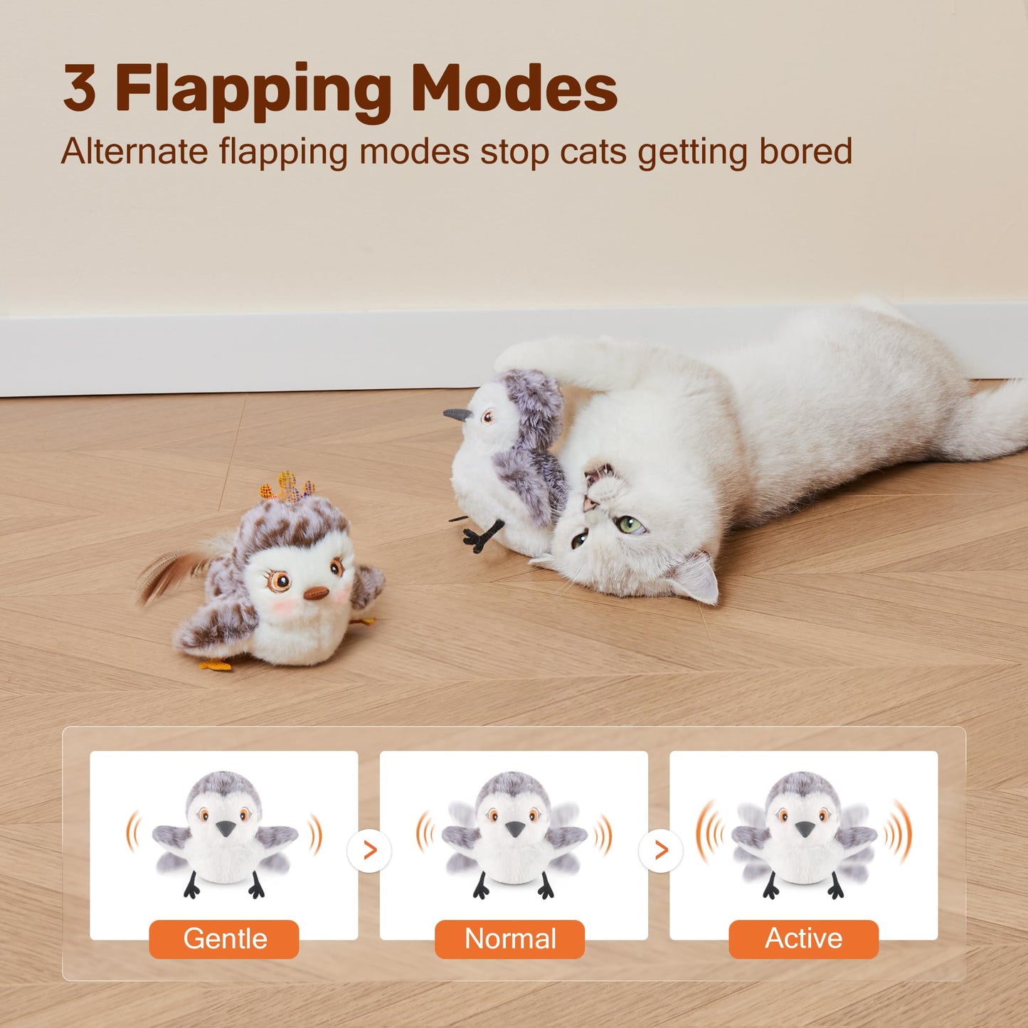 Potaroma Cat Toys Flapping Bird (No Flying), Lifelike Sandpiper Chirp Tweet, Rechargeable Touch Activated Kitten Toy Interactive Cat Exercise Toys for All Breeds Cat Kicker Catnip Toys 4.0"