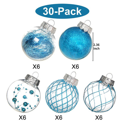 Clear Plastic Christmas Ball Ornaments, 30ct 2.36 Inch Champagne Balls for Tree Decoration - Shatterproof for Holiday Wedding Party Gifts