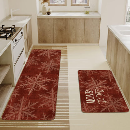 Christmas Kitchen Rugs and Mats Set of 2,Green Buffalo Plaid Merry Christmas Kitchen Mat,Xmas Winter Holiday Non Slip Low-Profile Sink Mat Decorations for Home Kitchen 17x47+17x30 Inches