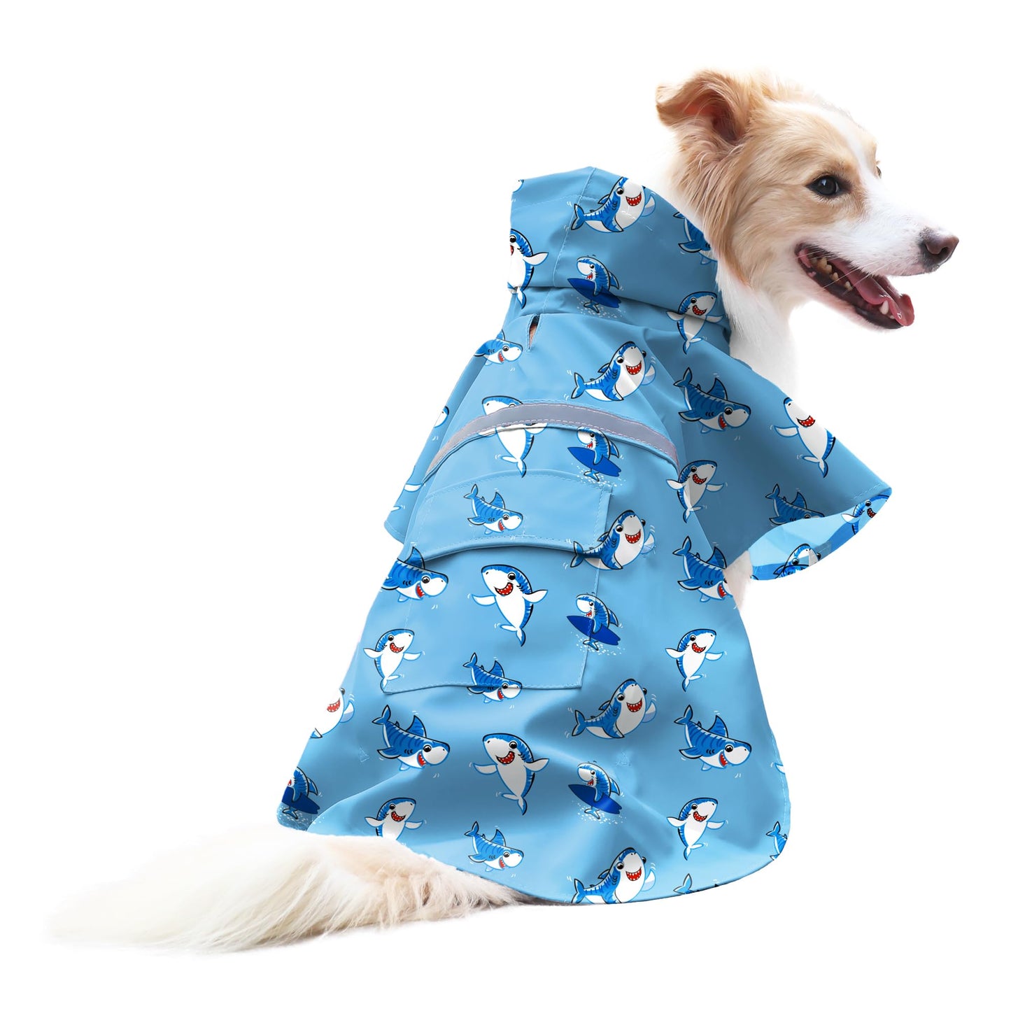 Dog Raincoat Adjustable - Pet Dinosaurs Water Proof Clothes Lightweight Rain Jacket Poncho Hoodies with Strip Reflective Blue