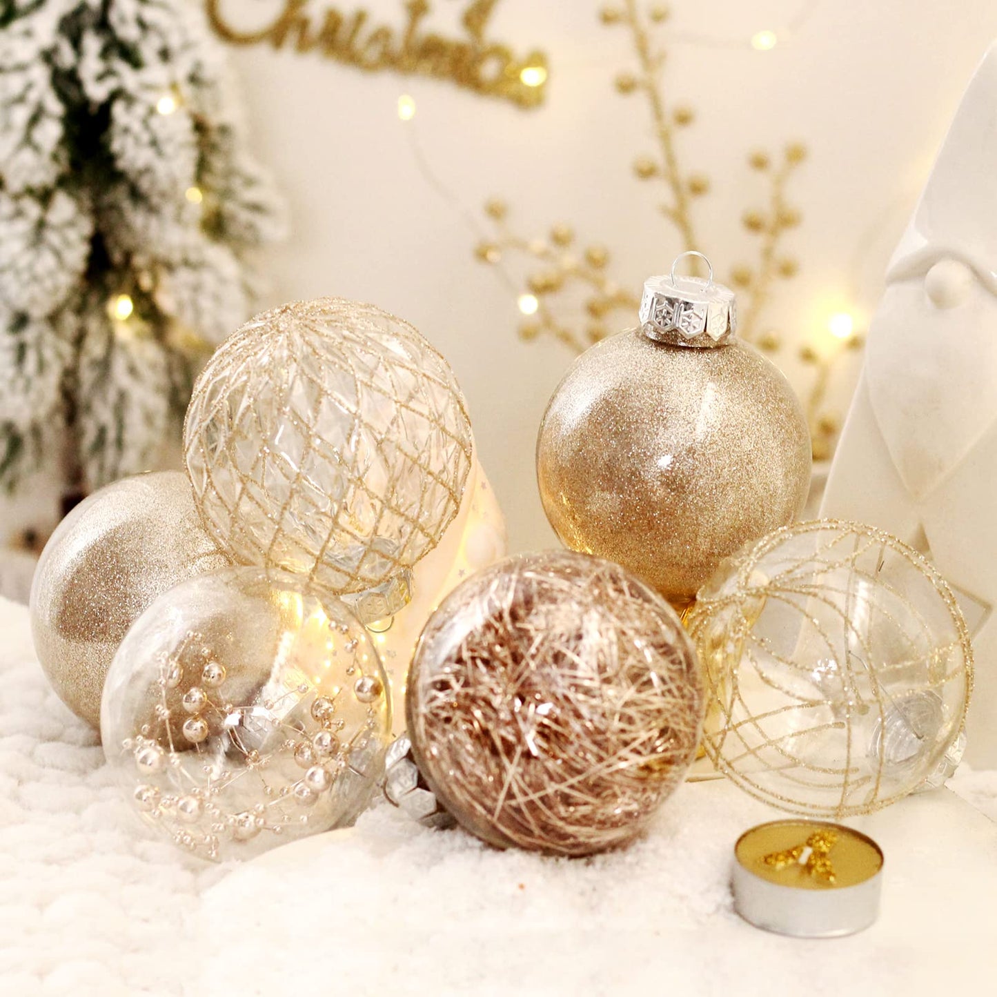 Clear Plastic Christmas Ball Ornaments, 30ct 2.36 Inch Champagne Balls for Tree Decoration - Shatterproof for Holiday Wedding Party Gifts