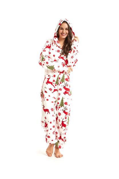 XMAS Women's & Men's Hooded Fleece Onesies One-Piece Pajamas