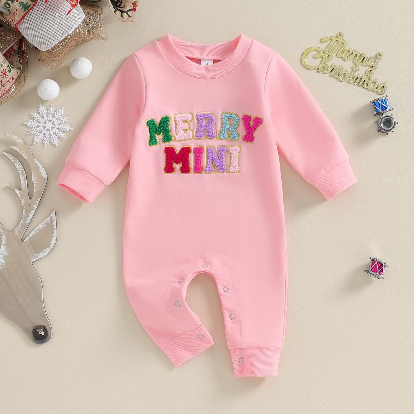 Lamuusaa Newborn Baby Girl Boy Christmas Outfit Santa Baby/Jolly Embroidery Romper One Piece Jumpsuit Fall Clothes 0-18M