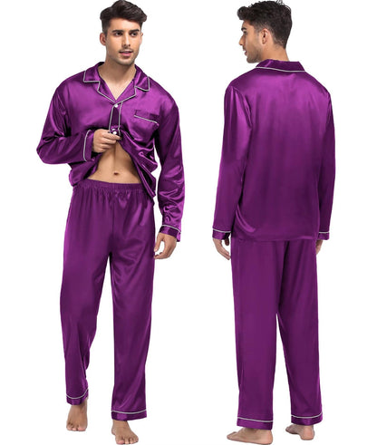 Women & Men Satin Pajamas Set Couple Matching Pajamas Long Sleeve Sleepwear Button Down Loungewear 2 Pcs Pj Set