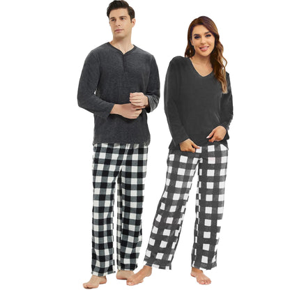 Couple Pajama Sets, Plaid Pajama Set for Men and Women Soft Warm Pjs Set