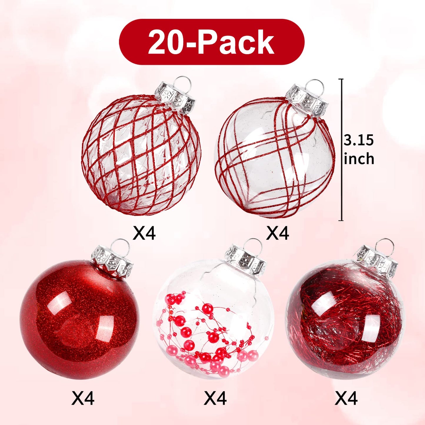 Clear Plastic Christmas Ball Ornaments, 30ct 2.36 Inch Champagne Balls for Tree Decoration - Shatterproof for Holiday Wedding Party Gifts