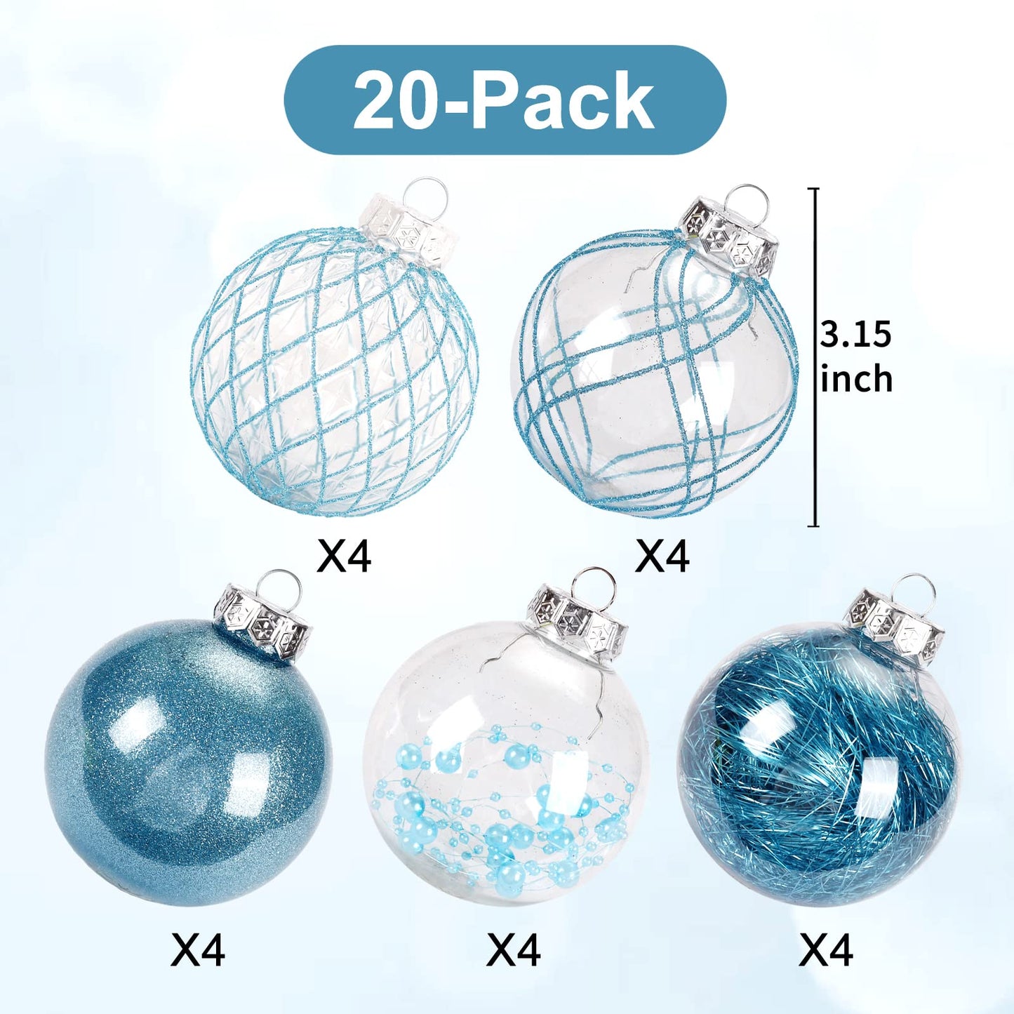 Clear Plastic Christmas Ball Ornaments, 30ct 2.36 Inch Champagne Balls for Tree Decoration - Shatterproof for Holiday Wedding Party Gifts