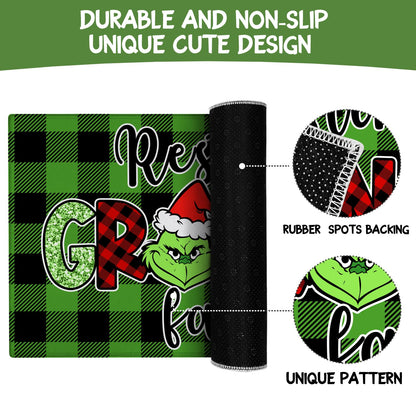 Christmas Kitchen Rugs and Mats Set of 2,Green Buffalo Plaid Merry Christmas Kitchen Mat,Xmas Winter Holiday Non Slip Low-Profile Sink Mat Decorations for Home Kitchen 17x47+17x30 Inches