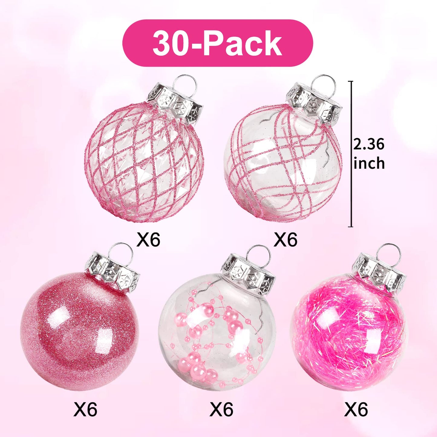 Clear Plastic Christmas Ball Ornaments, 30ct 2.36 Inch Champagne Balls for Tree Decoration - Shatterproof for Holiday Wedding Party Gifts