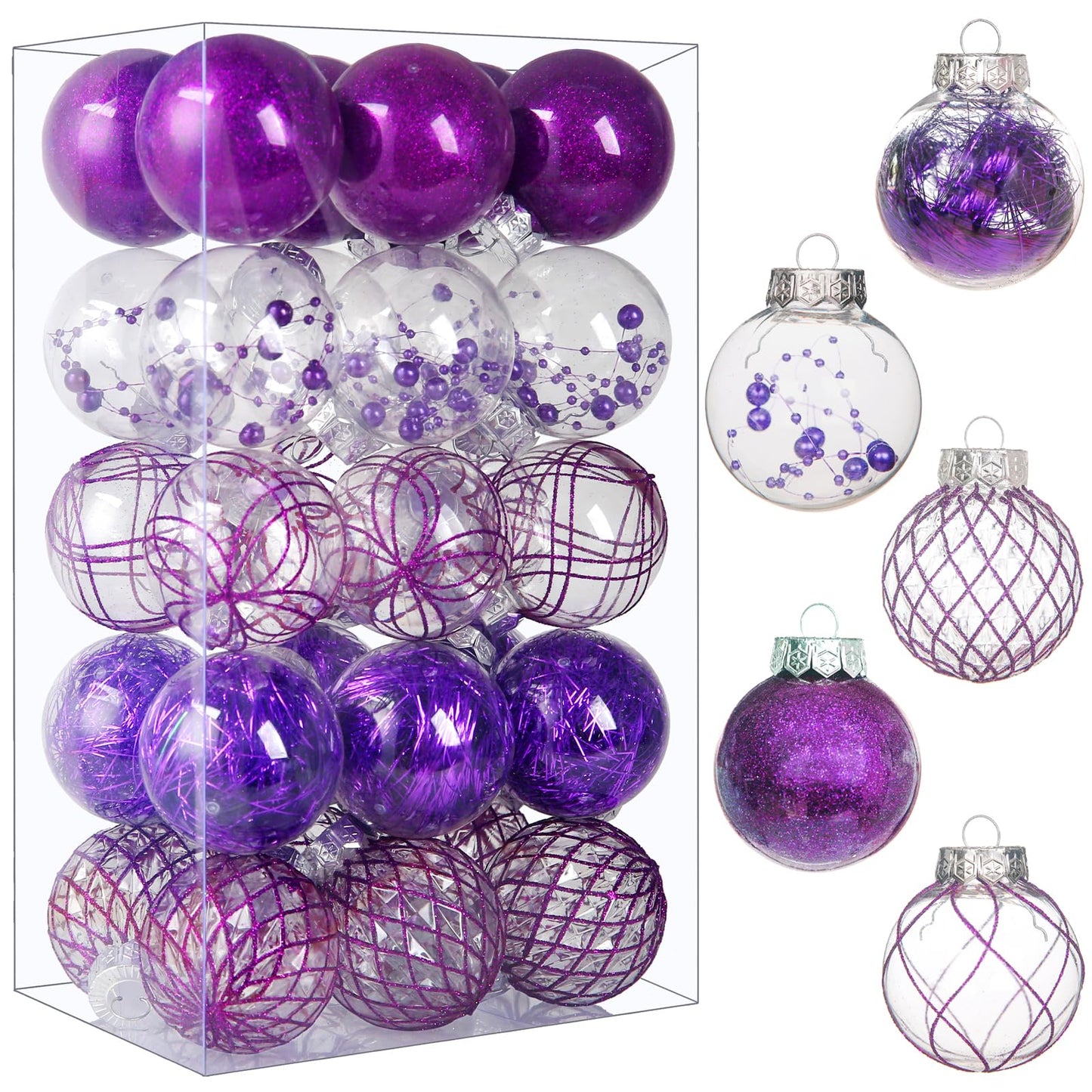 Clear Plastic Christmas Ball Ornaments, 30ct 2.36 Inch Champagne Balls for Tree Decoration - Shatterproof for Holiday Wedding Party Gifts