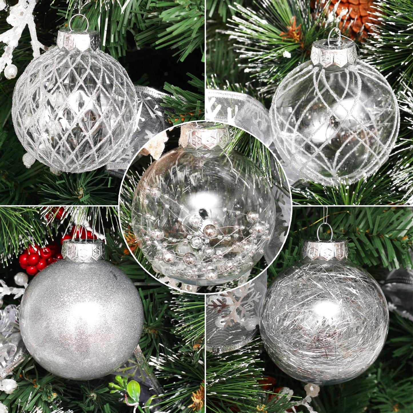 Clear Plastic Christmas Ball Ornaments, 30ct 2.36 Inch Champagne Balls for Tree Decoration - Shatterproof for Holiday Wedding Party Gifts