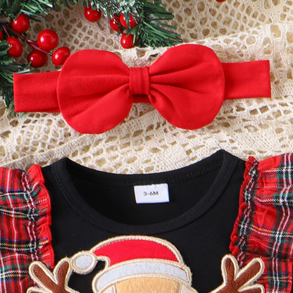 Infant Baby Girl Christmas Plaid Overall Dress Outfits Fall Winter Ruffle Romper Headband Sets