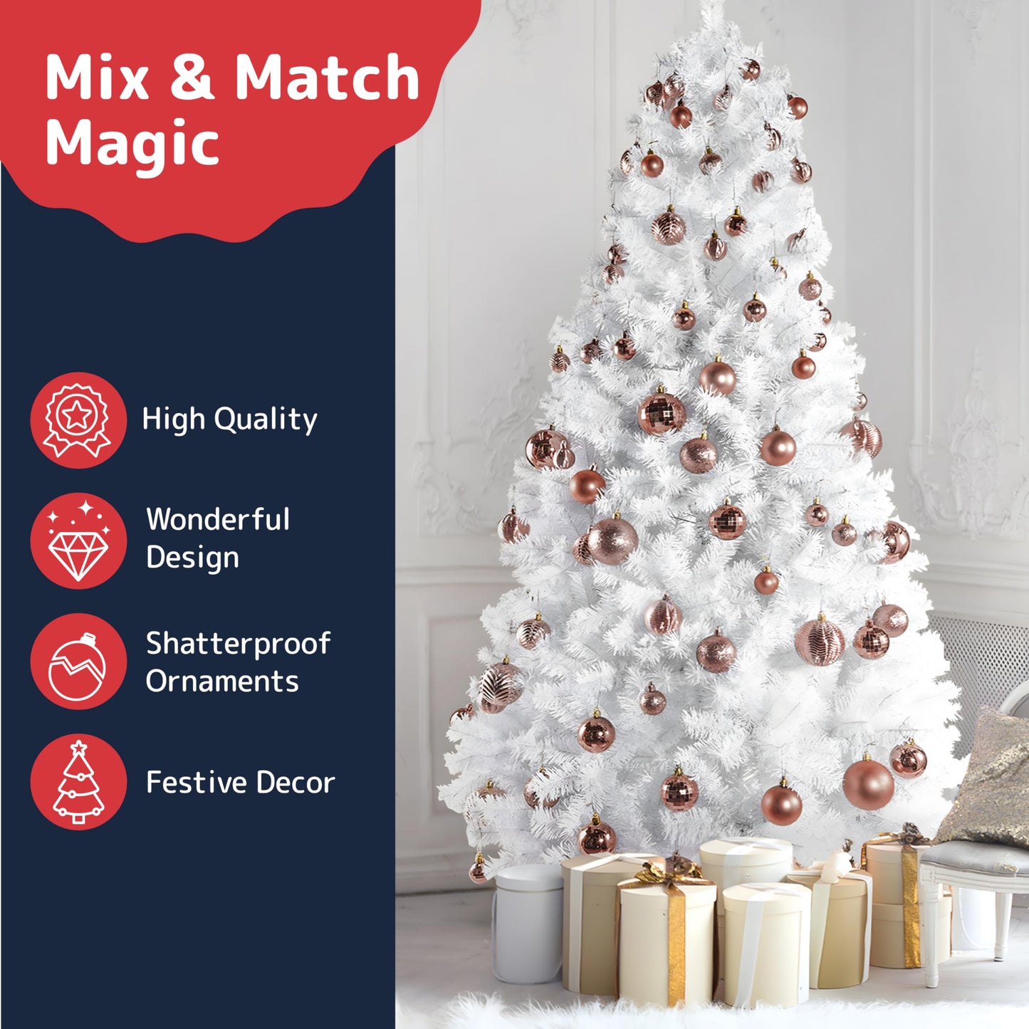 PREXTEX Christmas Ball Tree Ornaments - Gold Ornaments for Christmas Tree - Gold Christmas Ornaments for Holiday, Wreath and Party Decorations (36 pcs - Small, Medium, Large) Shatterproof