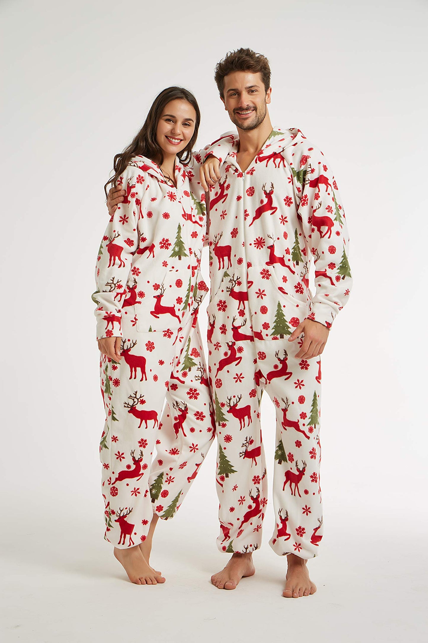 XMAS Women's & Men's Hooded Fleece Onesies One-Piece Pajamas