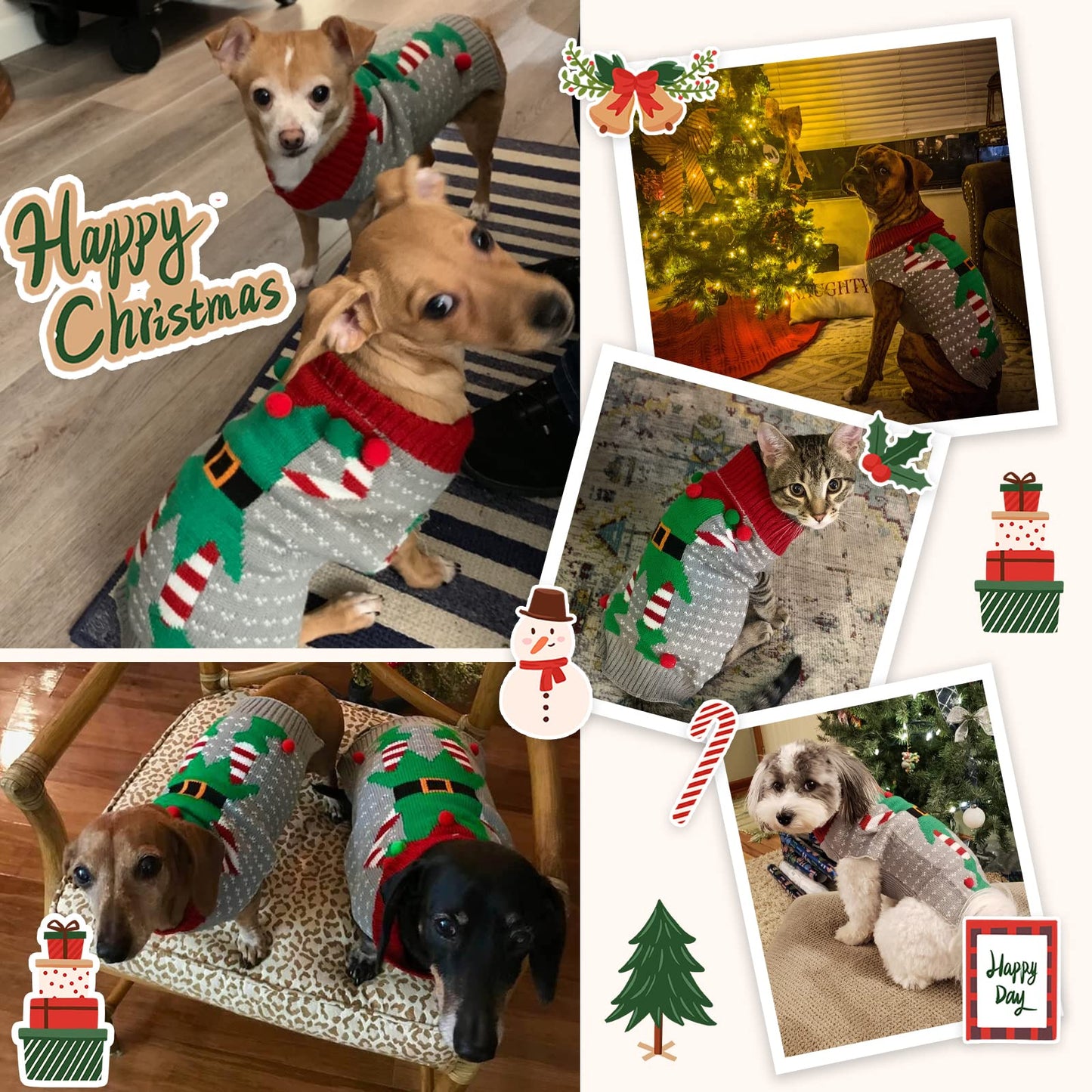 Dog Christmas Sweater Xmas Pet Clothes Cute Gray Reindeer Holiday Puppy Cat Costume New Year Gifts for Small Medium Large Dogs Jumpers (S, Gray Reindeer)