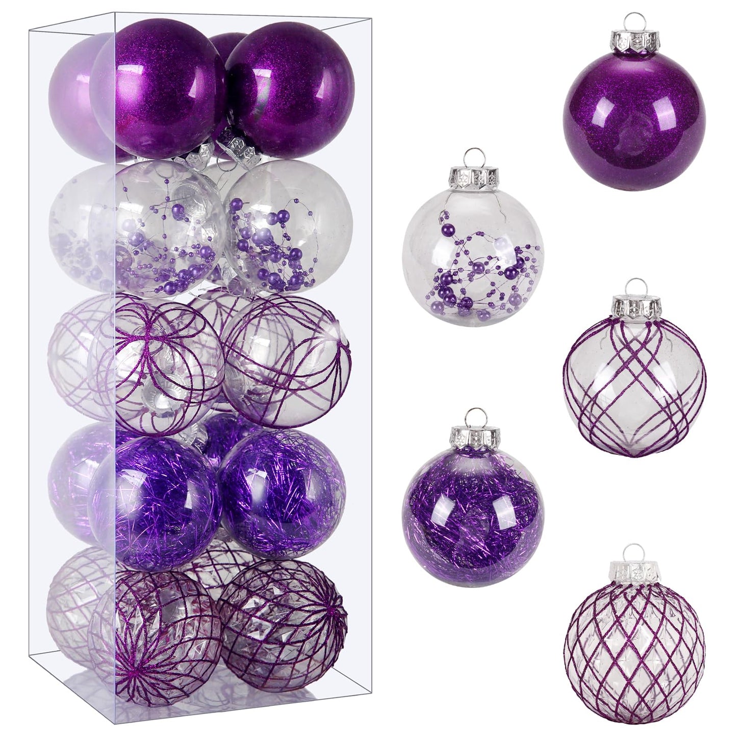 Clear Plastic Christmas Ball Ornaments, 30ct 2.36 Inch Champagne Balls for Tree Decoration - Shatterproof for Holiday Wedding Party Gifts