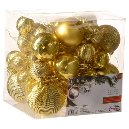 PREXTEX Christmas Ball Tree Ornaments - Gold Ornaments for Christmas Tree - Gold Christmas Ornaments for Holiday, Wreath and Party Decorations (36 pcs - Small, Medium, Large) Shatterproof