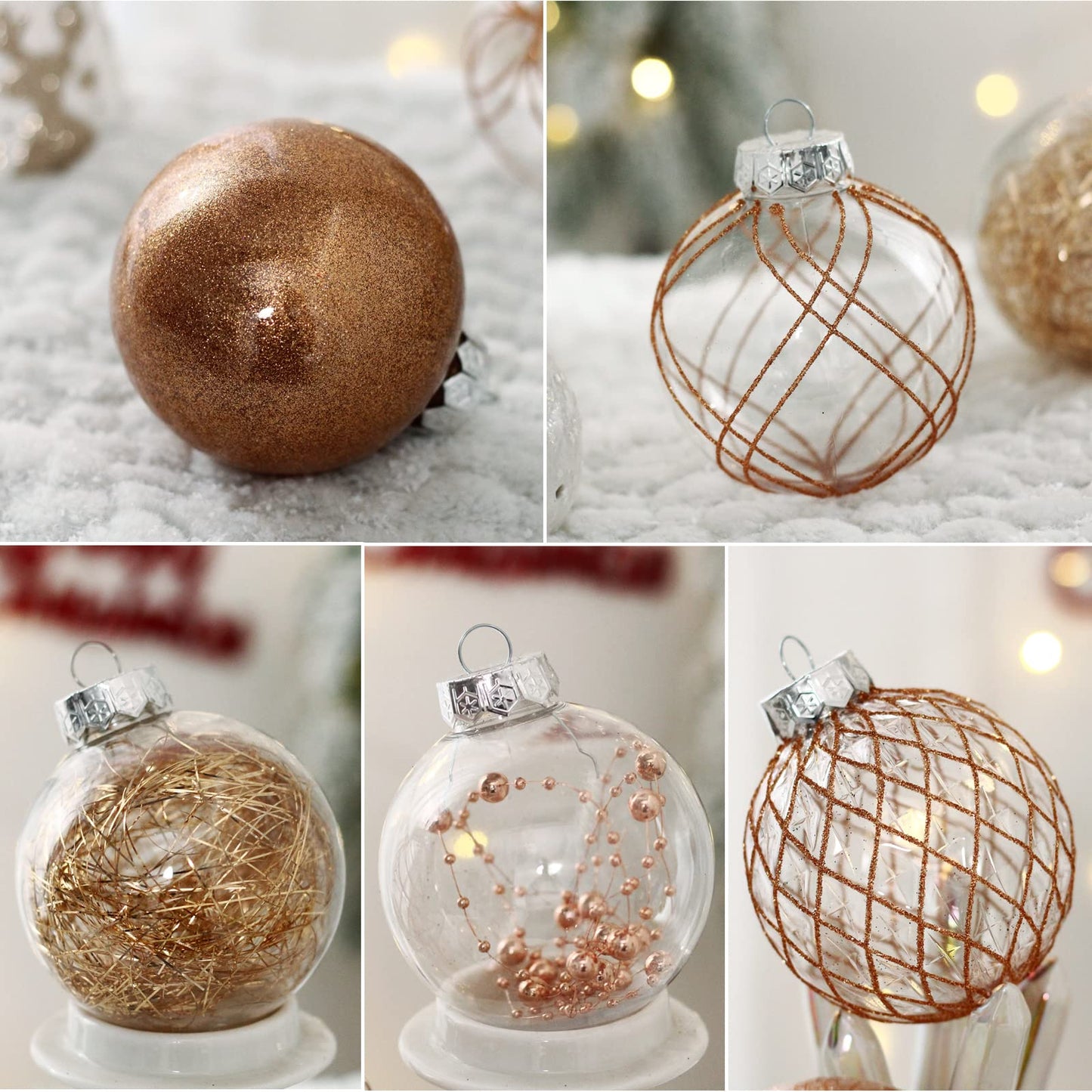 Clear Plastic Christmas Ball Ornaments, 30ct 2.36 Inch Champagne Balls for Tree Decoration - Shatterproof for Holiday Wedding Party Gifts