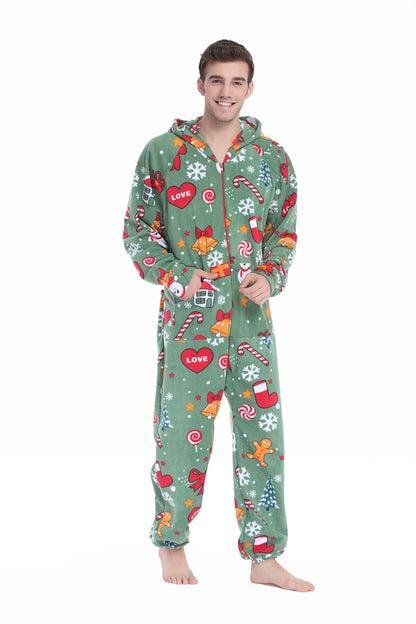 XMAS Women's & Men's Hooded Fleece Onesies One-Piece Pajamas