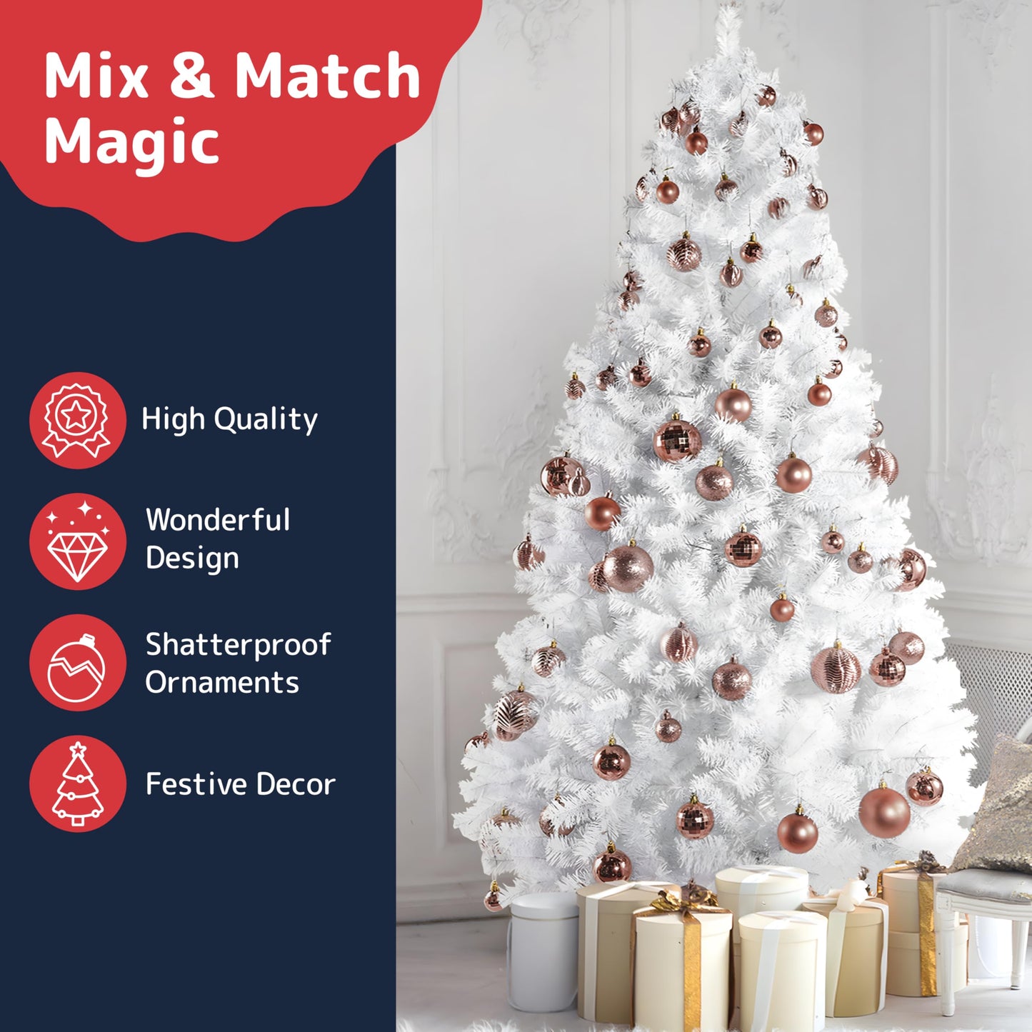 PREXTEX Christmas Ball Tree Ornaments - Gold Ornaments for Christmas Tree - Gold Christmas Ornaments for Holiday, Wreath and Party Decorations (36 pcs - Small, Medium, Large) Shatterproof