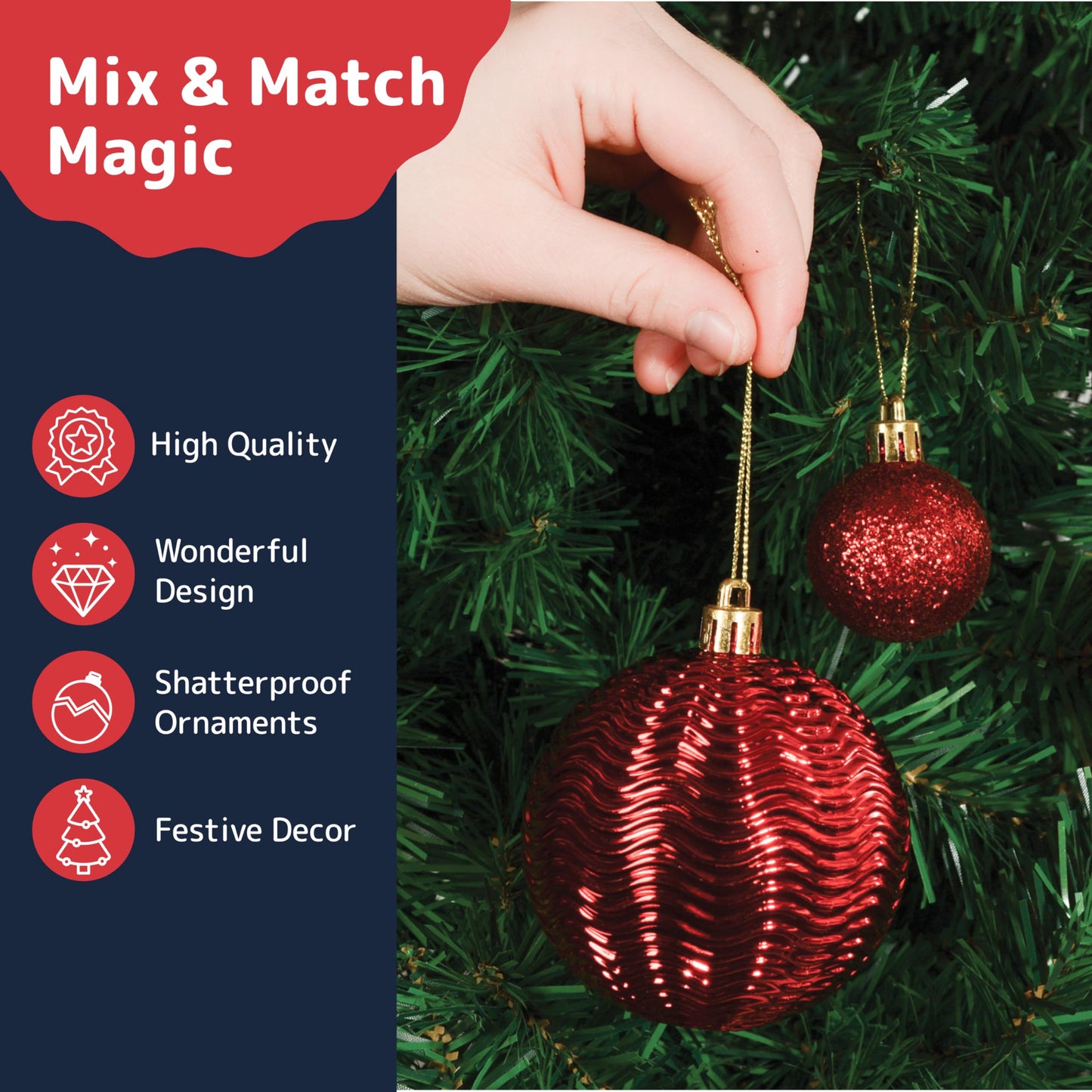 PREXTEX Christmas Ball Tree Ornaments - Gold Ornaments for Christmas Tree - Gold Christmas Ornaments for Holiday, Wreath and Party Decorations (36 pcs - Small, Medium, Large) Shatterproof