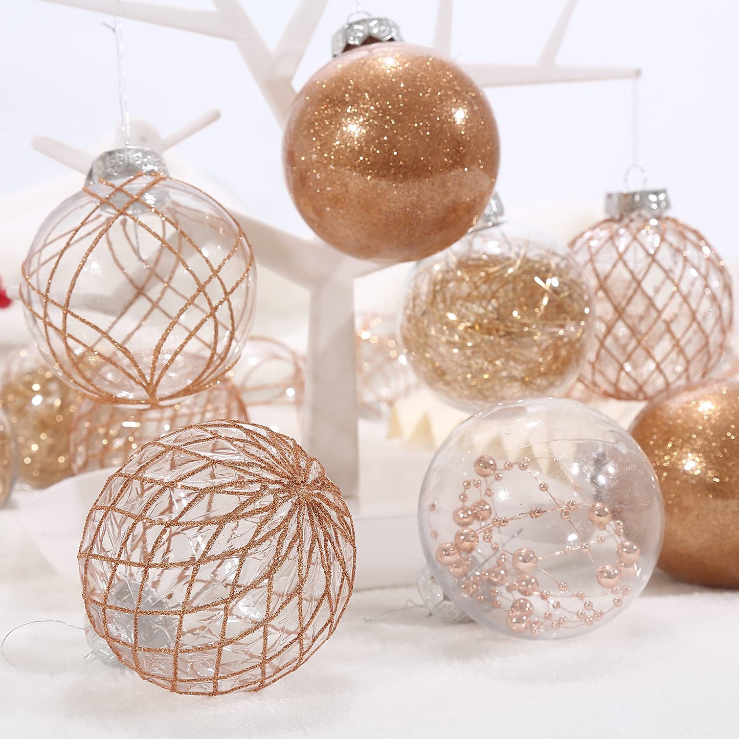 Clear Plastic Christmas Ball Ornaments, 30ct 2.36 Inch Champagne Balls for Tree Decoration - Shatterproof for Holiday Wedding Party Gifts