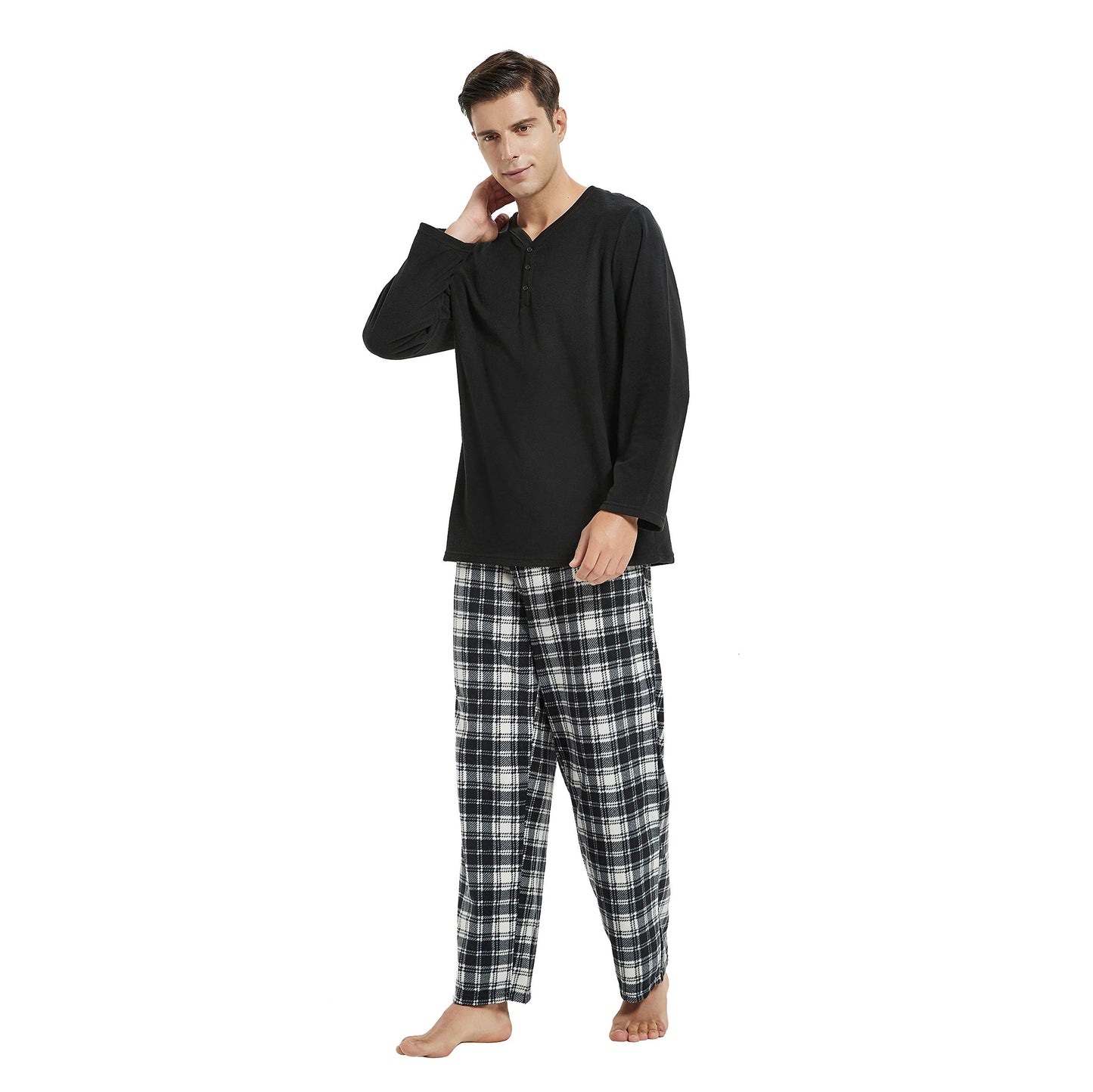 Couple Pajama Sets, Plaid Pajama Set for Men and Women Soft Warm Pjs Set