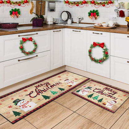 Christmas Kitchen Mat - 2 Piece Kitchen Mats Set Red Buffalo Plaid Indoor Floor Mats Non-Slip Kitchen Backing Area Rugs Xmas Door Carpet for Home Christmas Decor (17’’ x 47’’+17’’ x 30’’)