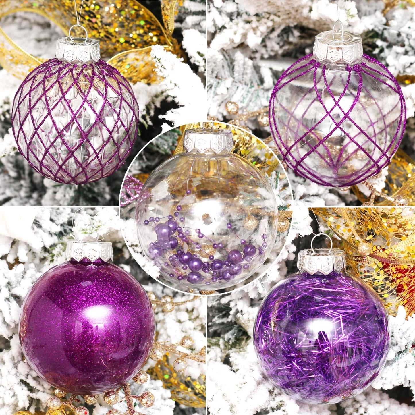 Clear Plastic Christmas Ball Ornaments, 30ct 2.36 Inch Champagne Balls for Tree Decoration - Shatterproof for Holiday Wedding Party Gifts