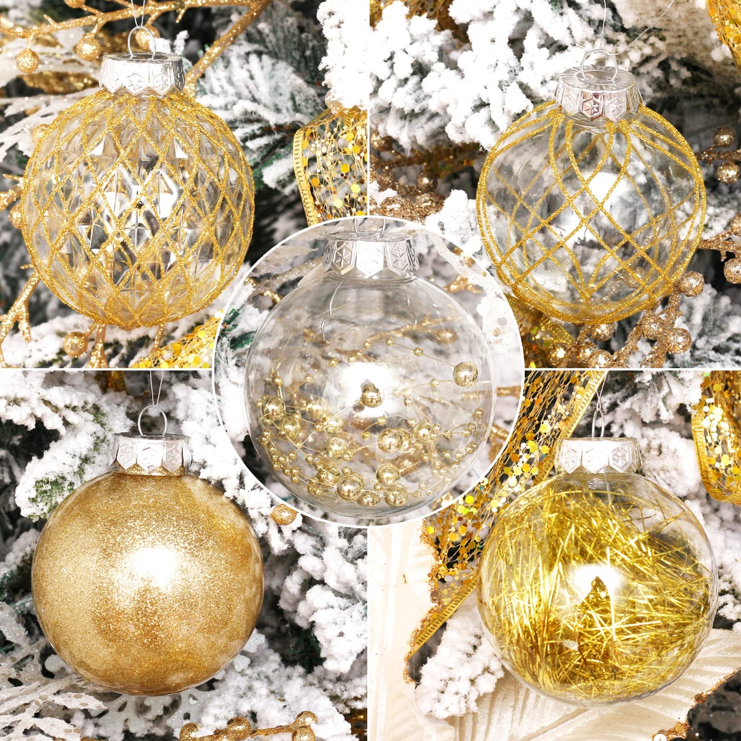 Clear Plastic Christmas Ball Ornaments, 30ct 2.36 Inch Champagne Balls for Tree Decoration - Shatterproof for Holiday Wedding Party Gifts