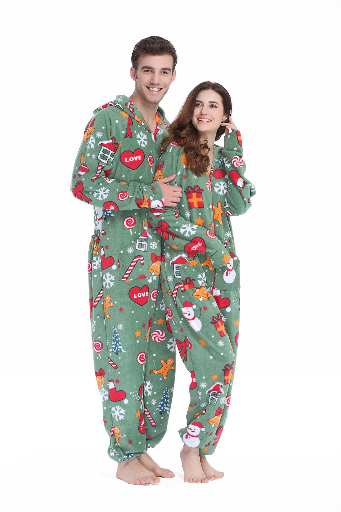 XMAS Women's & Men's Hooded Fleece Onesies One-Piece Pajamas