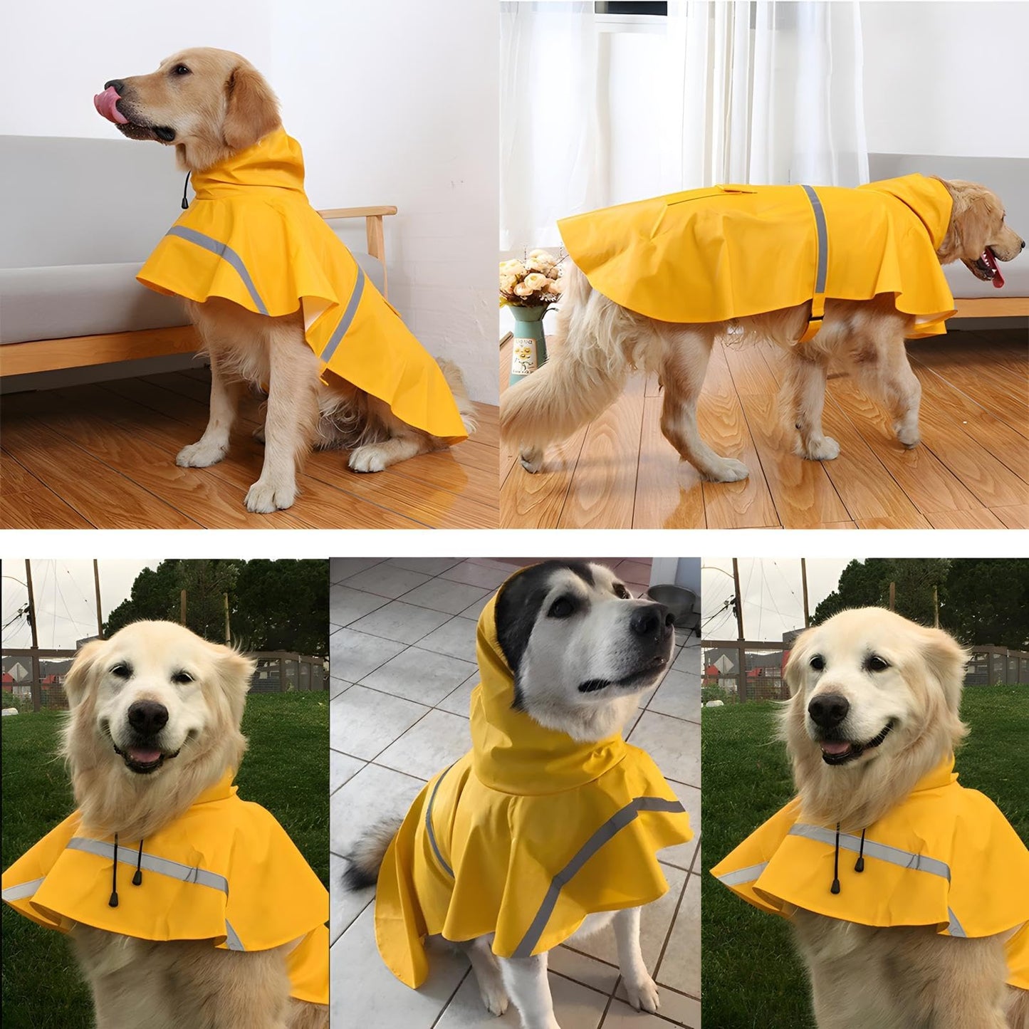 Dog Raincoat Adjustable - Pet Dinosaurs Water Proof Clothes Lightweight Rain Jacket Poncho Hoodies with Strip Reflective Blue