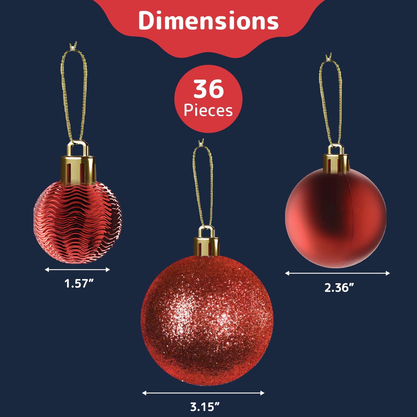 PREXTEX Christmas Ball Tree Ornaments - Gold Ornaments for Christmas Tree - Gold Christmas Ornaments for Holiday, Wreath and Party Decorations (36 pcs - Small, Medium, Large) Shatterproof