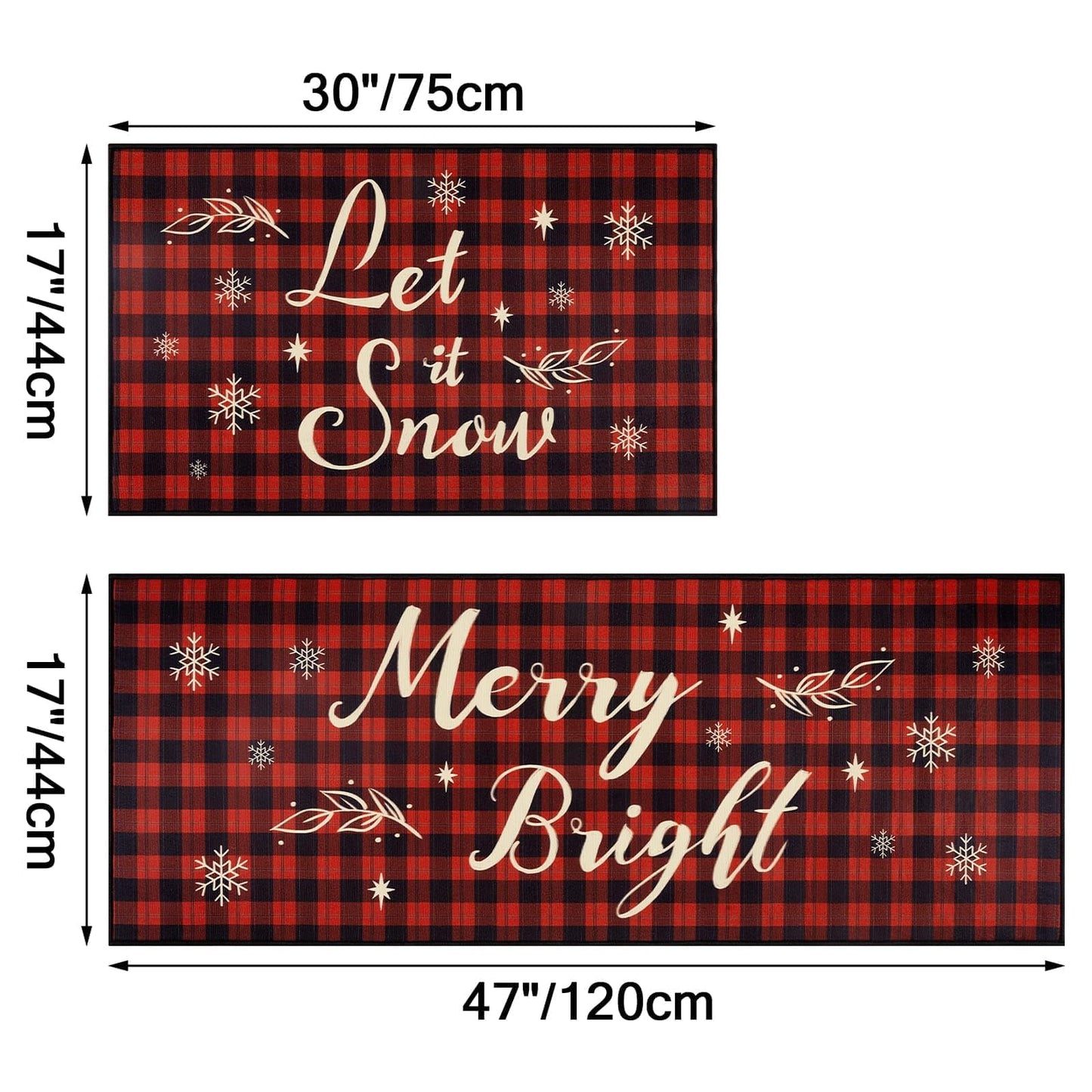 Christmas Kitchen Mat - 2 Piece Kitchen Mats Set Red Buffalo Plaid Indoor Floor Mats Non-Slip Kitchen Backing Area Rugs Xmas Door Carpet for Home Christmas Decor (17’’ x 47’’+17’’ x 30’’)