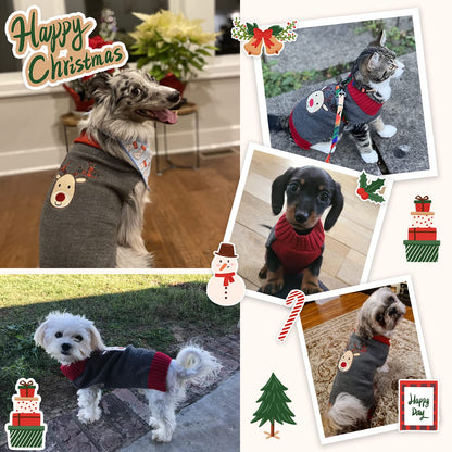 Dog Christmas Sweater Xmas Pet Clothes Cute Gray Reindeer Holiday Puppy Cat Costume New Year Gifts for Small Medium Large Dogs Jumpers (S, Gray Reindeer)