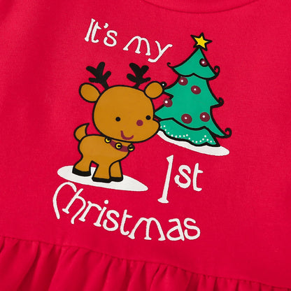 My 1st Christmas Baby Girl Outfits Ruffle Santa Tree Print Tunic Drees Shirt Plaid Stripe Pants Fall Clothes