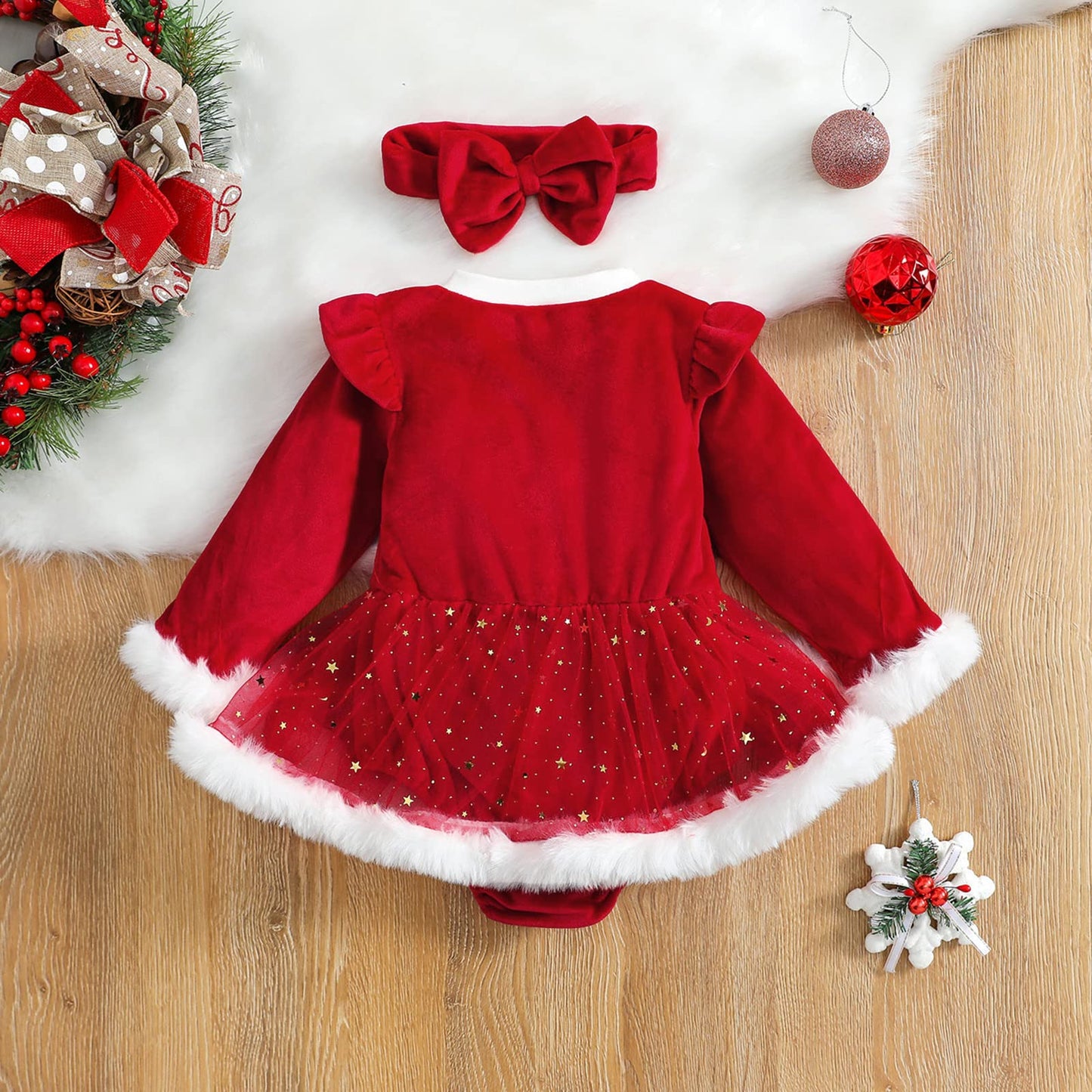 Infant Baby Girl Christmas Plaid Overall Dress Outfits Fall Winter Ruffle Romper Headband Sets