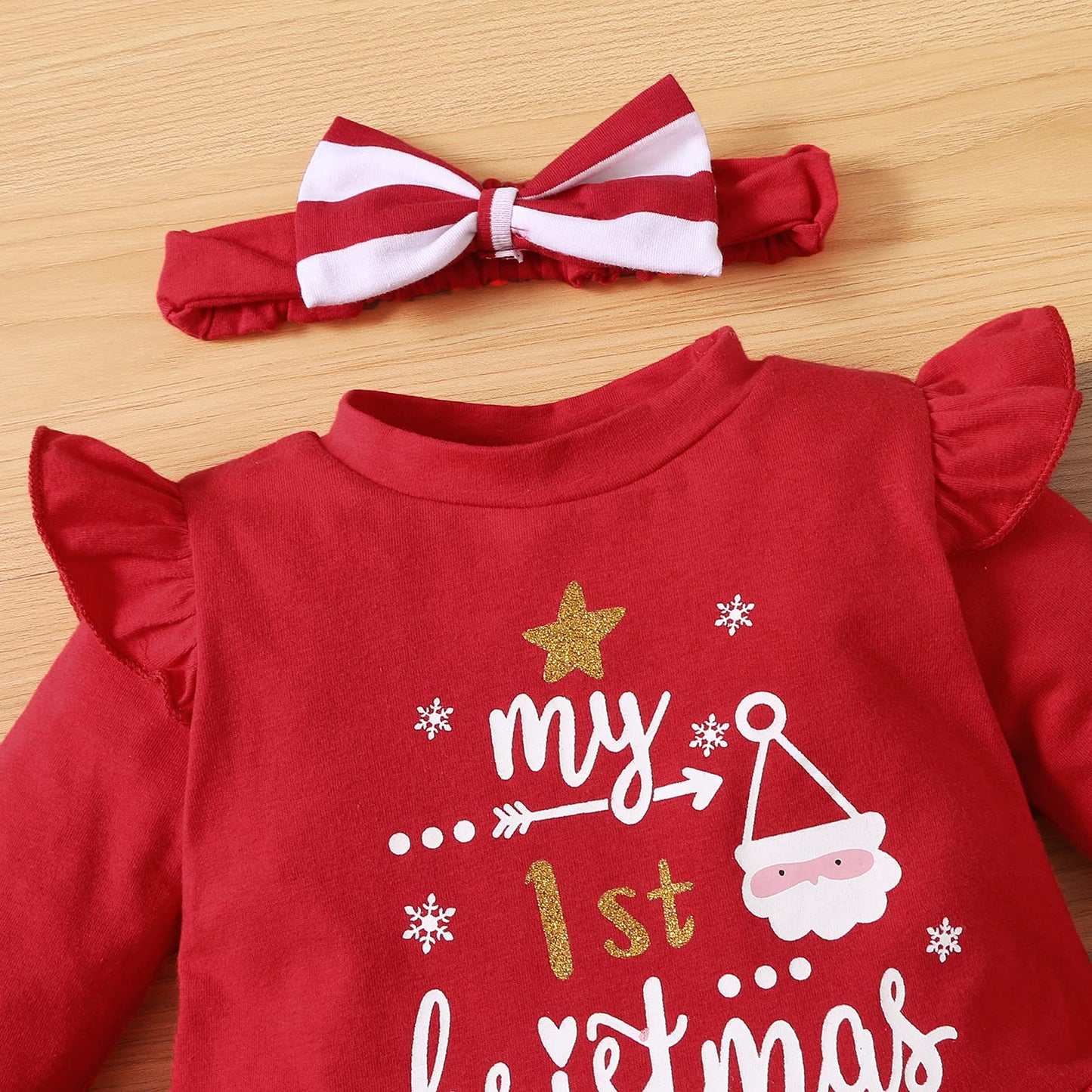 My 1st Christmas Baby Girl Outfits Ruffle Santa Tree Print Tunic Drees Shirt Plaid Stripe Pants Fall Clothes