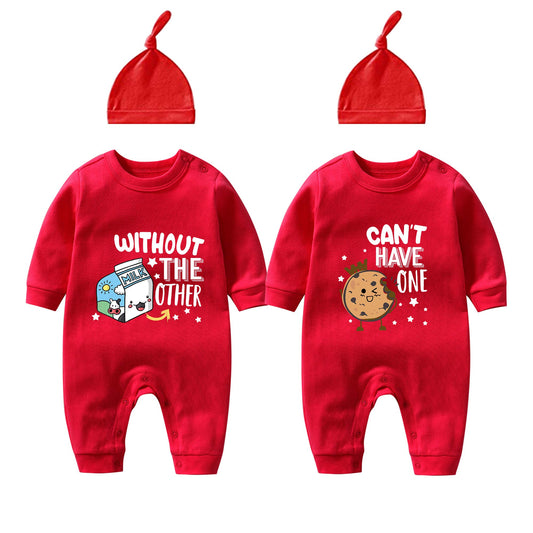 Baby Twins Bodysuits Cookie Milk Infant Baby Clothes Unisex Twin Baby Rompers Cute Outfits With Hat