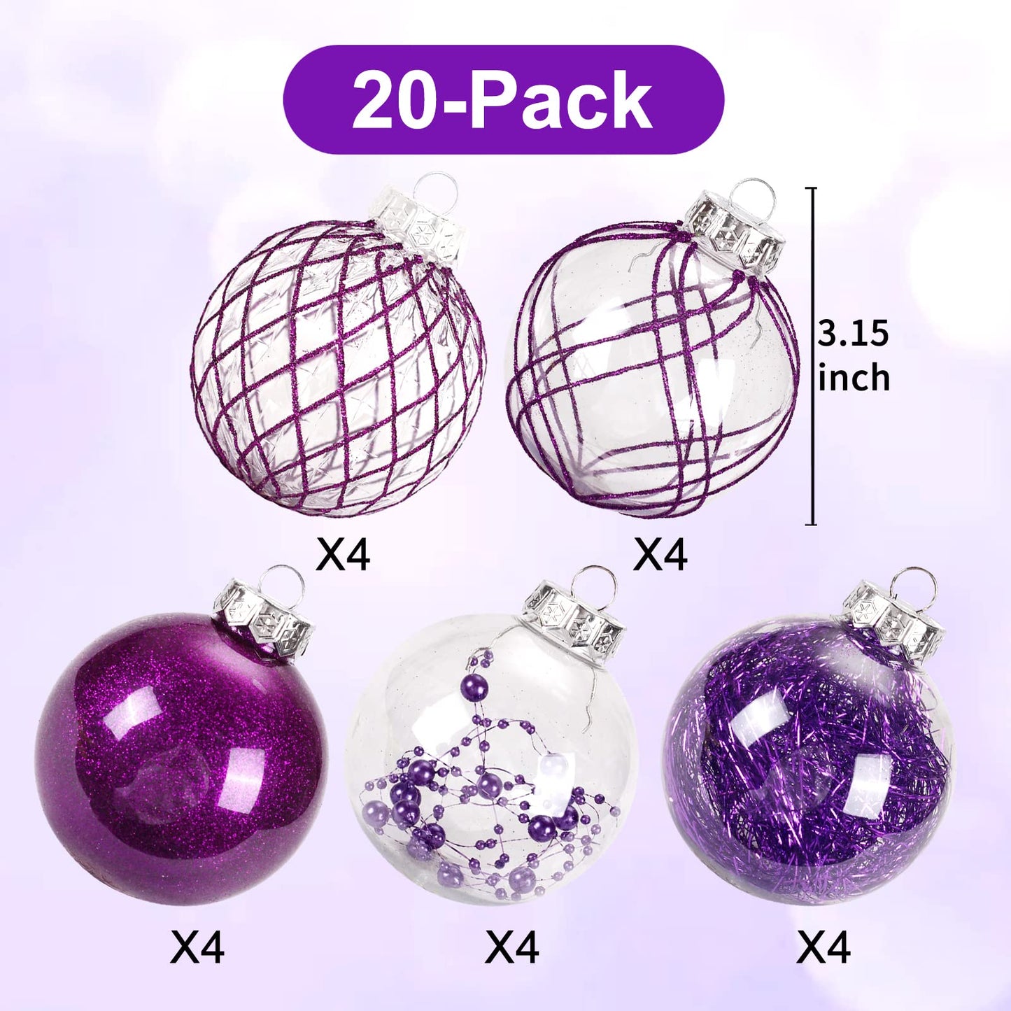 Clear Plastic Christmas Ball Ornaments, 30ct 2.36 Inch Champagne Balls for Tree Decoration - Shatterproof for Holiday Wedding Party Gifts