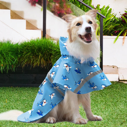 Dog Raincoat Adjustable - Pet Dinosaurs Water Proof Clothes Lightweight Rain Jacket Poncho Hoodies with Strip Reflective Blue