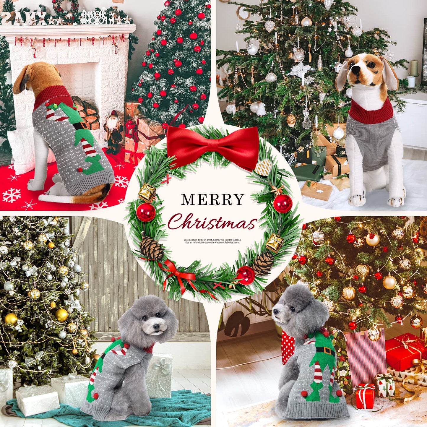 Dog Christmas Sweater Xmas Pet Clothes Cute Gray Reindeer Holiday Puppy Cat Costume New Year Gifts for Small Medium Large Dogs Jumpers (S, Gray Reindeer)