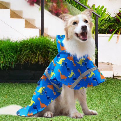 Dog Raincoat Adjustable - Pet Dinosaurs Water Proof Clothes Lightweight Rain Jacket Poncho Hoodies with Strip Reflective Blue