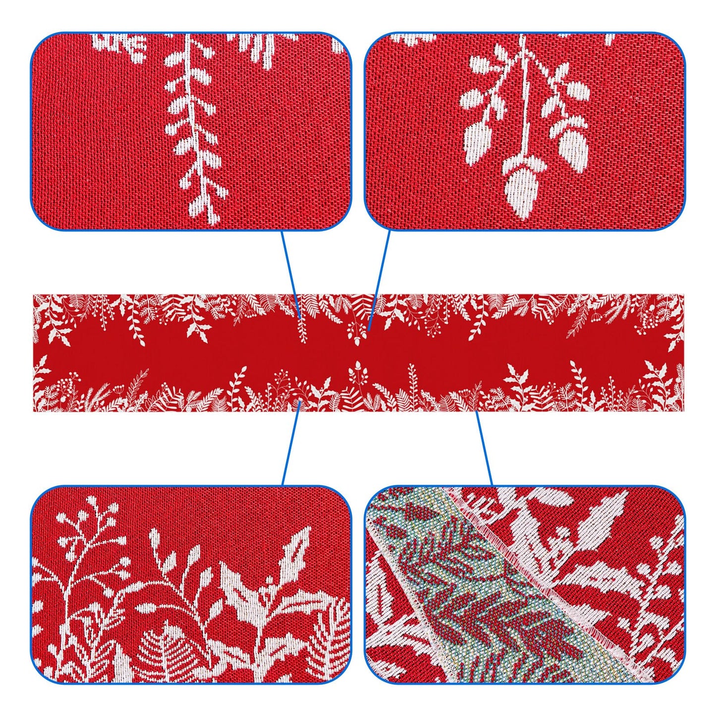 Our Warm Christmas Embroidered Table Runners Poinsettia Holly Leaf Table Linens for Christmas Decorations 15 x 70 Inch